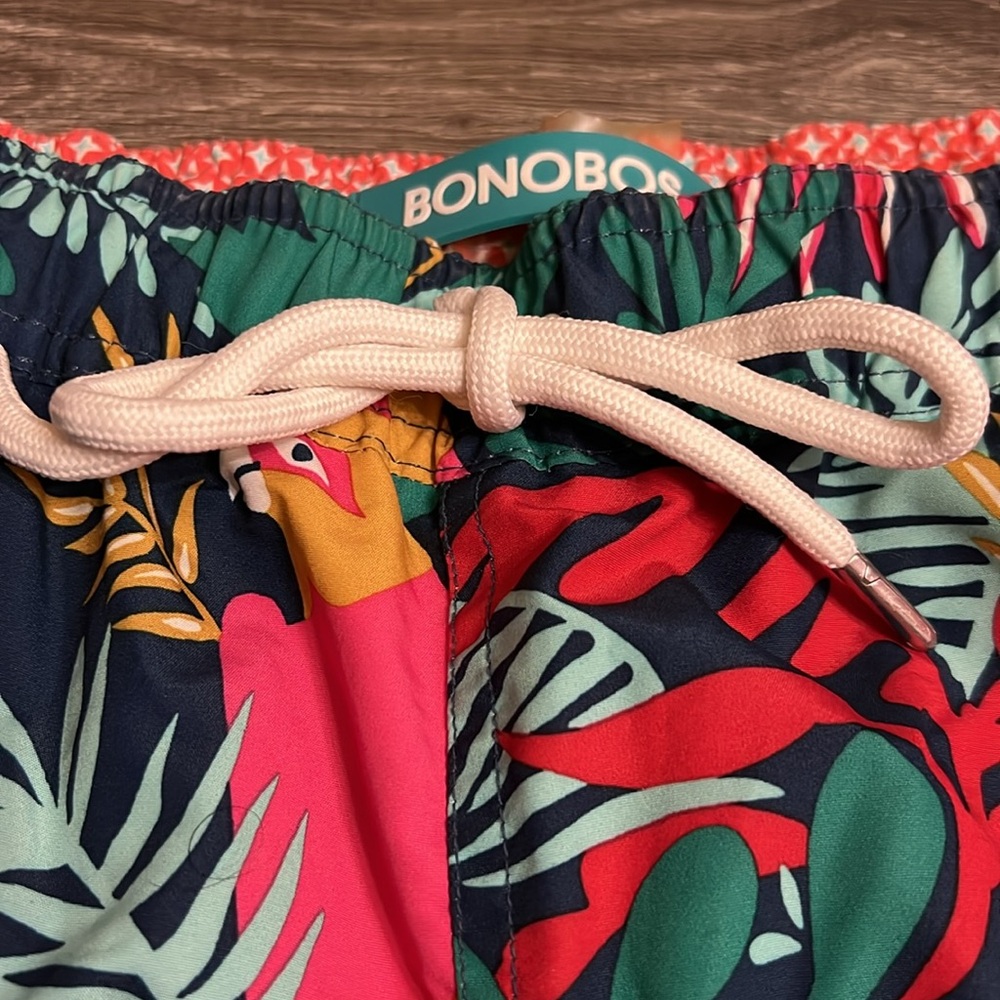 Bonobos Swim Trunks Men’s Size SM Mesh Lining Pockets Tropical Print Drawstring - Picture 2 of 13